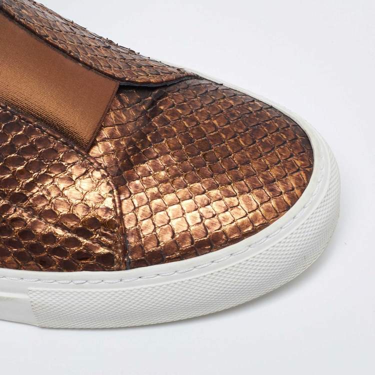 Pre Owned Versace Bronze Python Medusa Palazzo Slip On High Top Sneakers Size 41