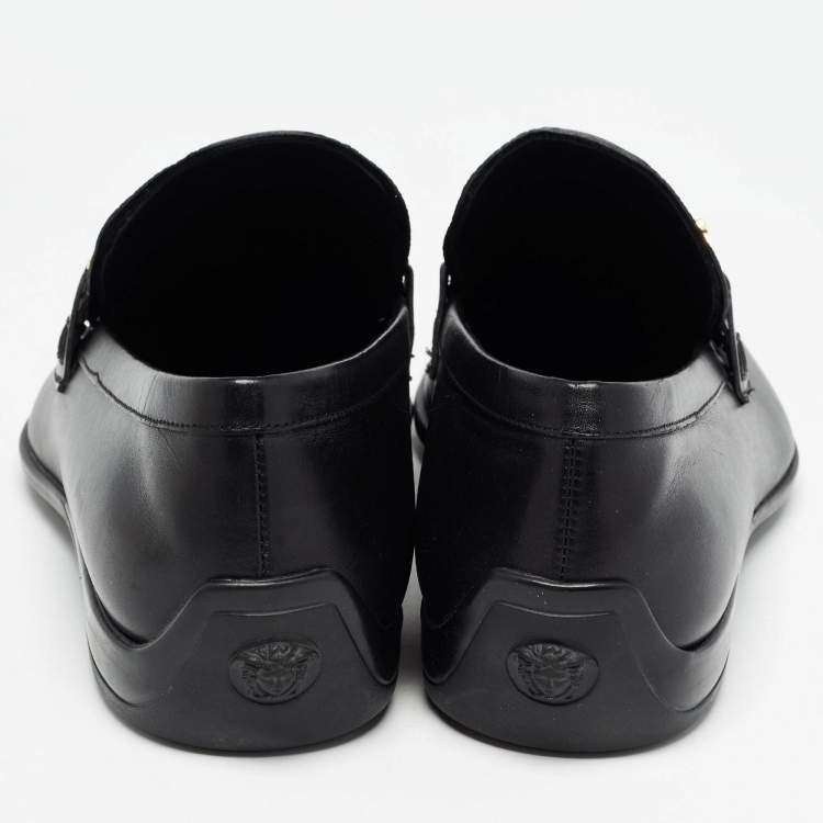 Pre Owned Versace Black Croc Embossed Medusa City Loafers Size 43