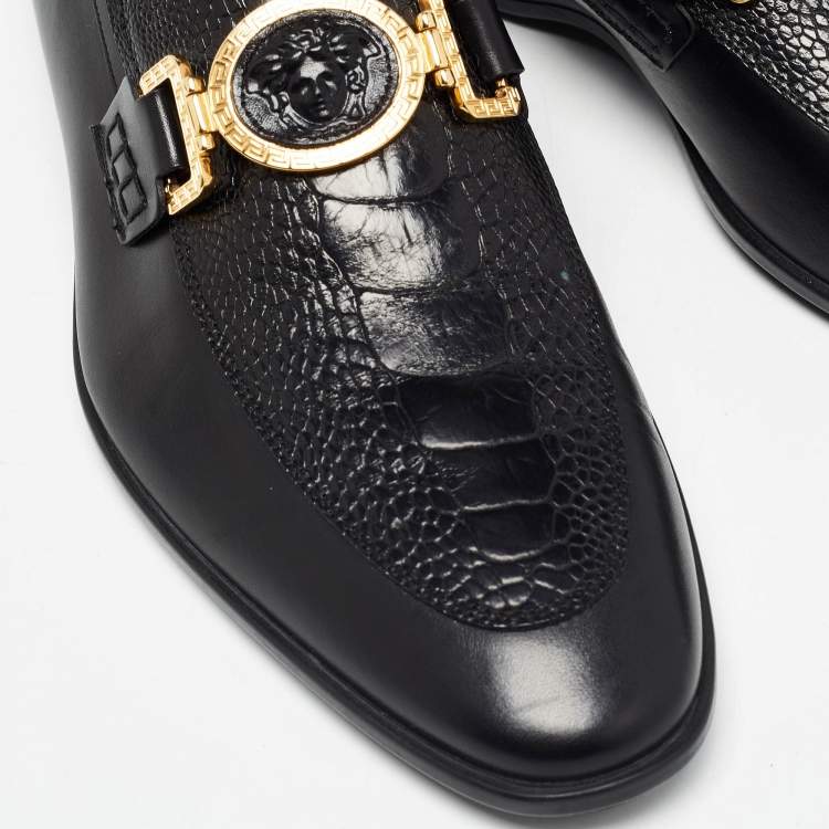 Pre Owned Versace Black Croc Embossed Medusa City Loafers Size 43