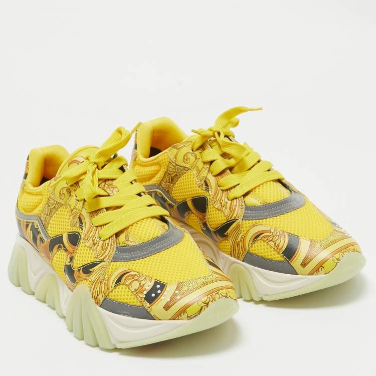 Pre Owned Versace Yellow Leather and Mesh Squalo Lace Up Sneakers 41