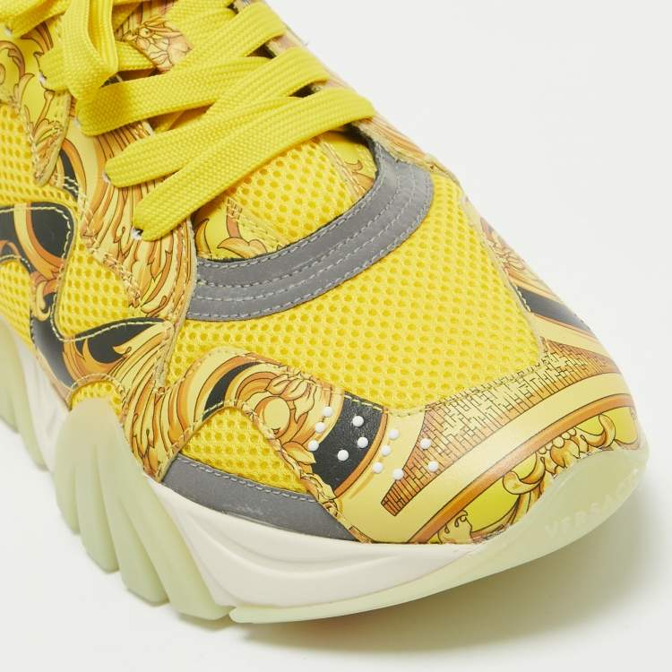 Pre Owned Versace Yellow Leather and Mesh Squalo Lace Up Sneakers 41