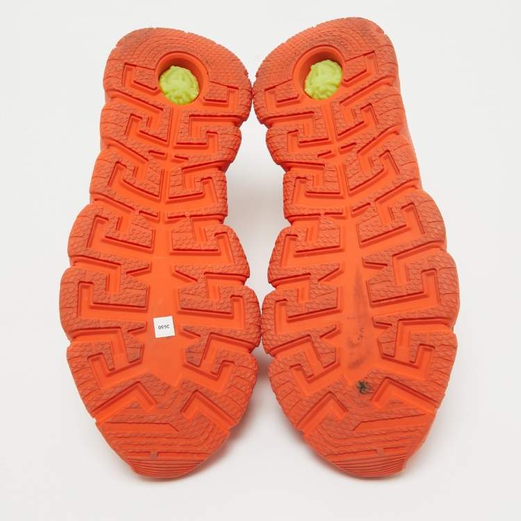 Pre Owned Versace Orange Canvas and Leather Trigreca Lace Up Sneakers Size 42