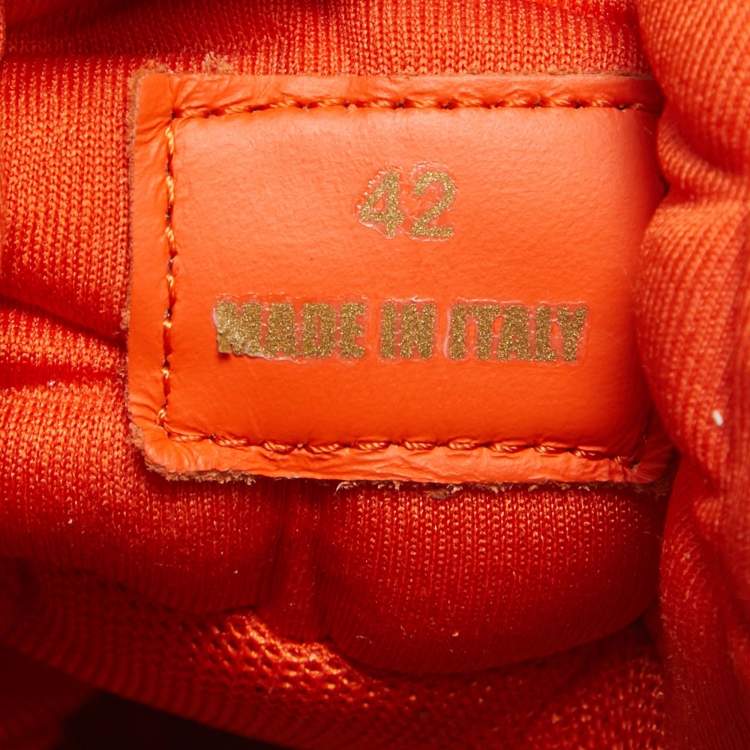 Pre Owned Versace Orange Canvas and Leather Trigreca Lace Up Sneakers Size 42