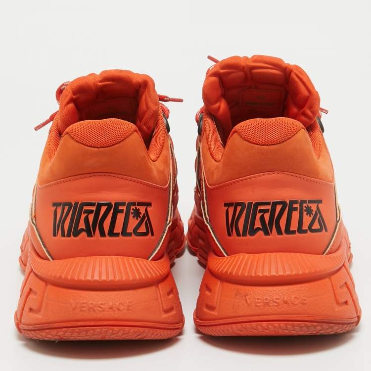 Pre Owned Versace Orange Canvas and Leather Trigreca Lace Up Sneakers Size 42