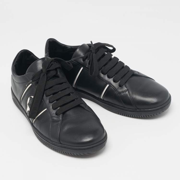 Pre Owned Versace Black Leather Medusa Lace Up Sneakers Size 41