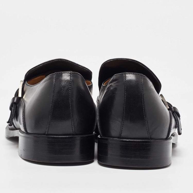 Pre Owned Versace Black Leather Mortimer Double Monk Strap Loafers Size 41