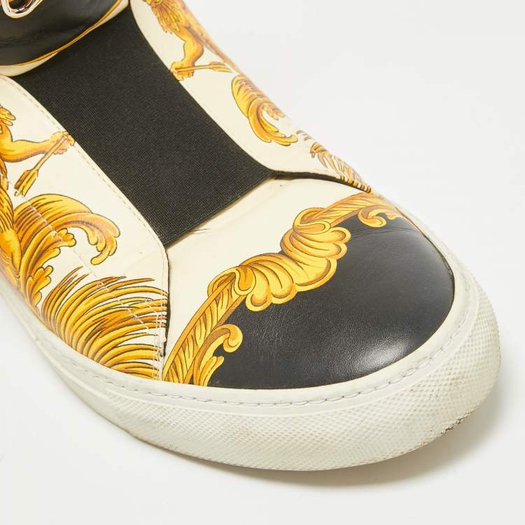 Pre Owned Versace Cream/Black Leather Medusa High Top Sneakers Size 45