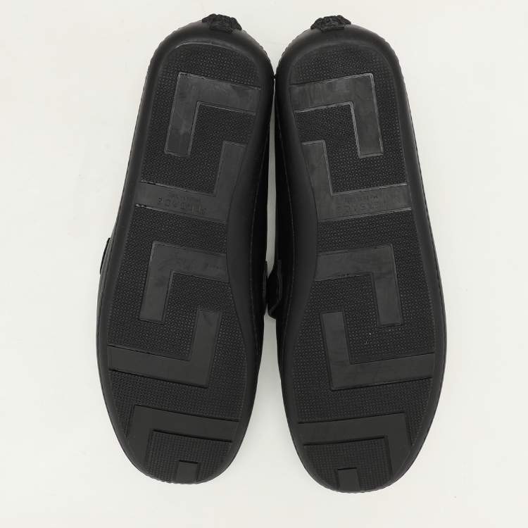 Pre Owned Versace Black Leather Medusa Loafers Size 43