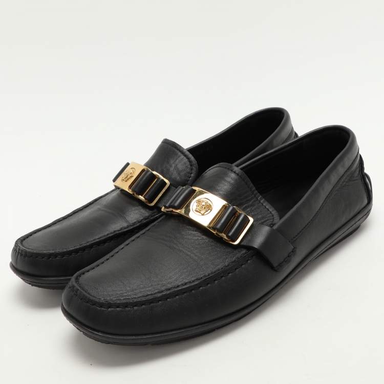 靴 GIANNI VERSACE leather shoes loafer 43 $849.00 !! VERSACE MEN ICONIC WHITE PEBBLED LEATHER LOAFERS