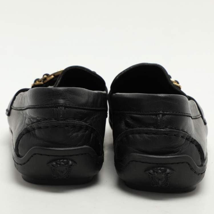 Pre Owned Versace Black Leather Medusa Loafers Size 43
