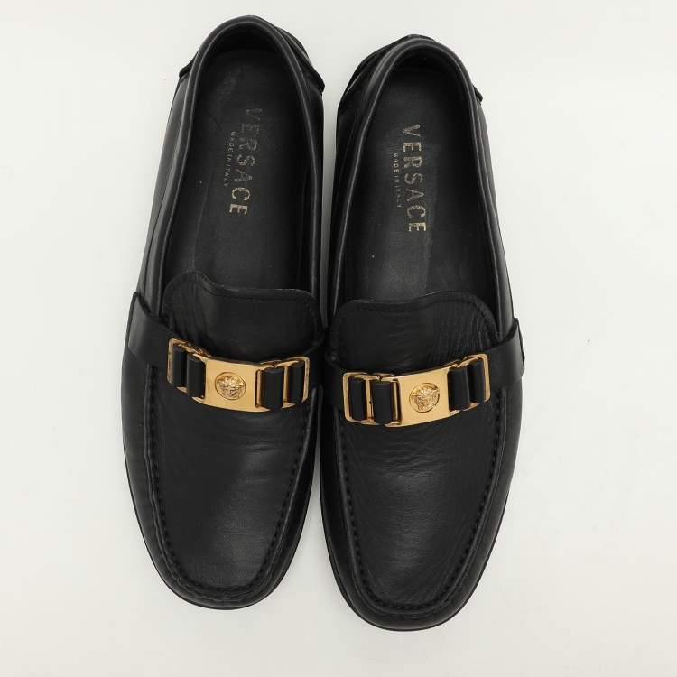 Pre Owned Versace Black Leather Medusa Loafers Size 43