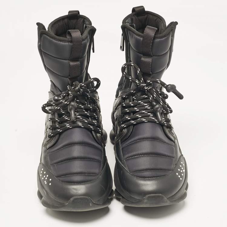 Pre Owned Versace Black Neoprene and Leather Chain Reaction High Top Sneakers Size 41