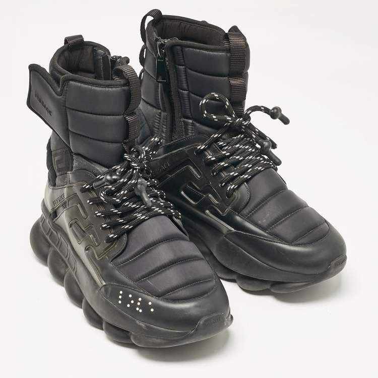 Pre Owned Versace Black Neoprene and Leather Chain Reaction High Top Sneakers Size 41