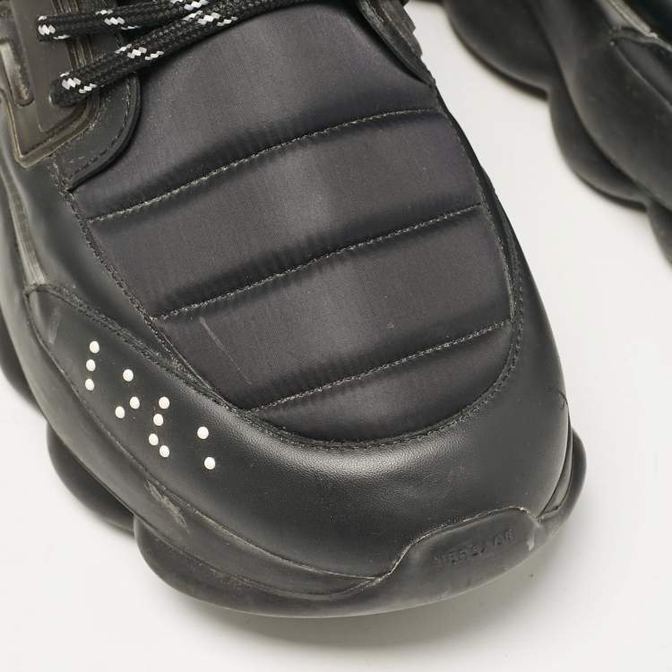 Pre Owned Versace Black Neoprene and Leather Chain Reaction High Top Sneakers Size 41