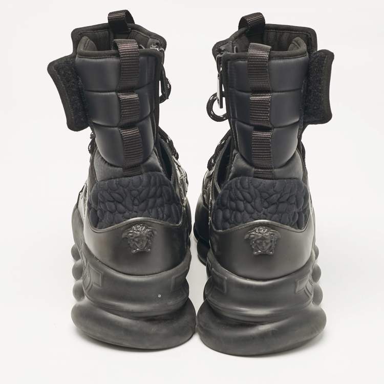 Pre Owned Versace Black Neoprene and Leather Chain Reaction High Top Sneakers Size 41