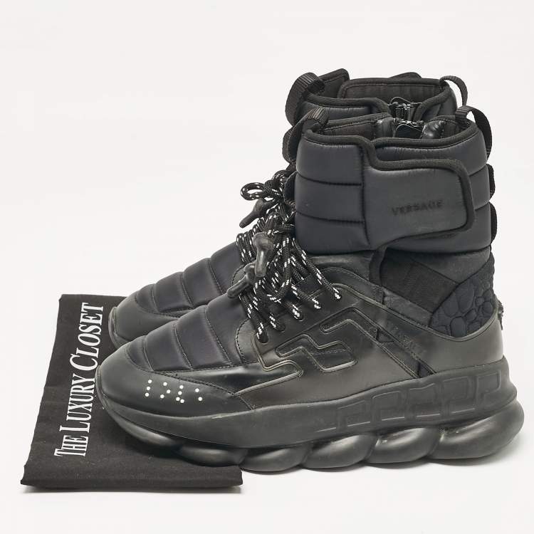 Pre Owned Versace Black Neoprene and Leather Chain Reaction High Top Sneakers Size 41
