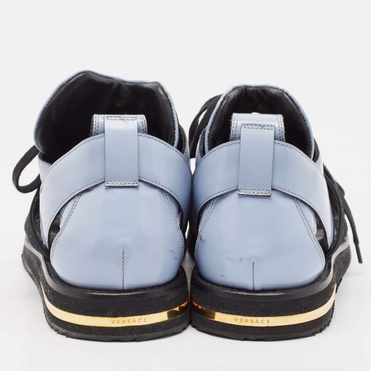 Pre Owned Versace Blue/Black Leather Lace Up Flat Sandals Size 42