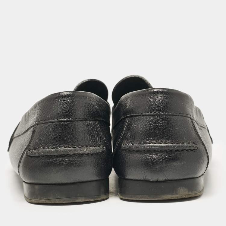 Pre Owned Versace Black Leather Medusa Buckle Loafers Size 43