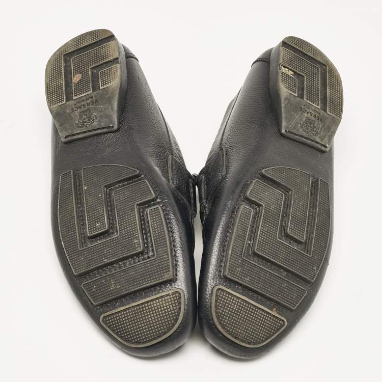 Pre Owned Versace Black Leather Medusa Buckle Loafers Size 43