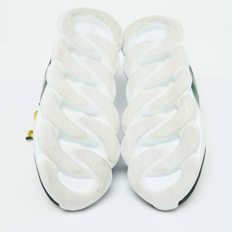 Pre Owned Versace Green Suede and Check Canvas Chain Reaction Sneakers Size 44