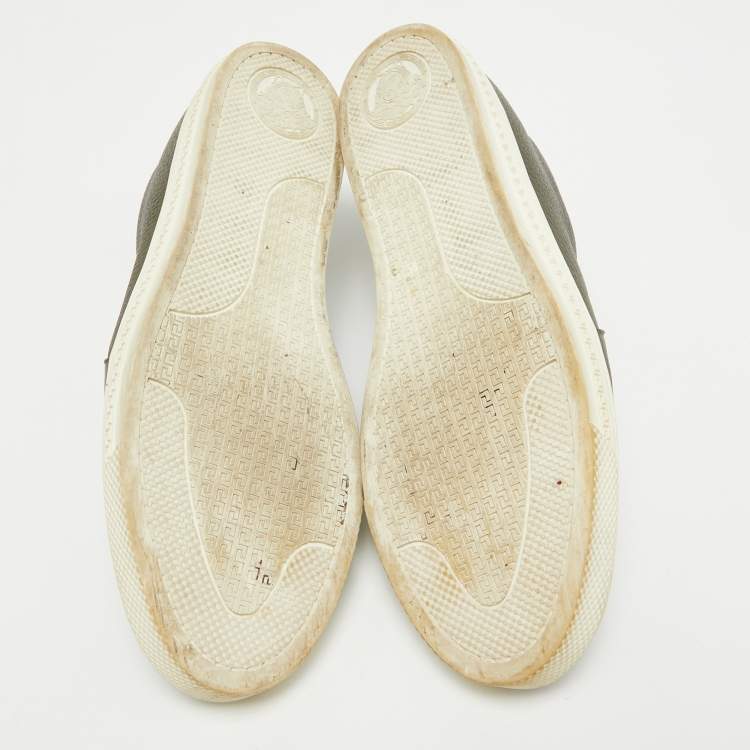 Pre Owned Versace Olive Green Leather  Medusa Slip On Sneakers Size 43