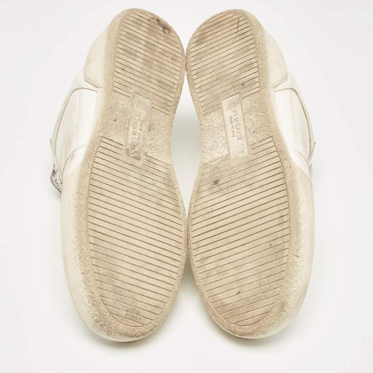 Pre Owned Versace White Leather Ilus Low Top Sneakers Size 43