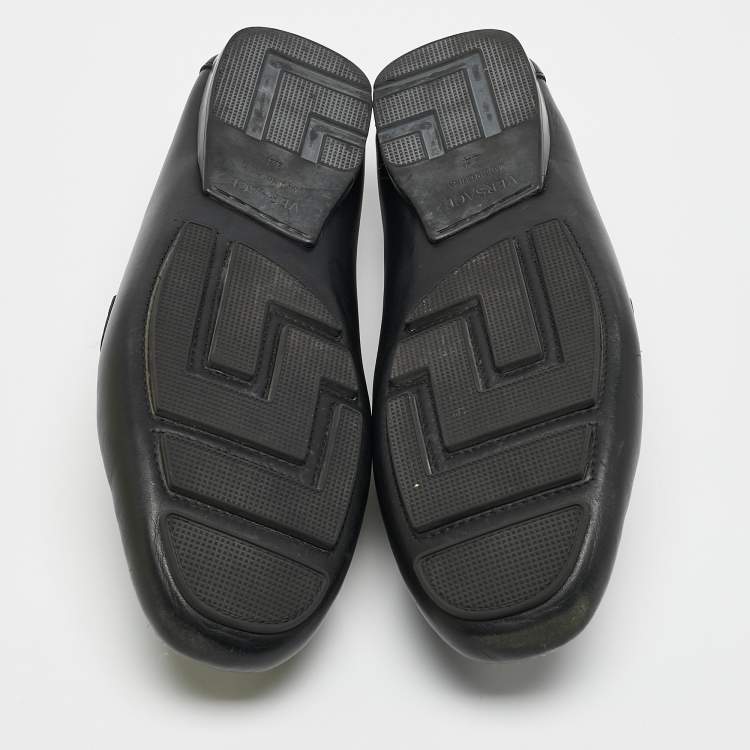 Pre Owned Versace Black Leather Medusa Loafers Size 44