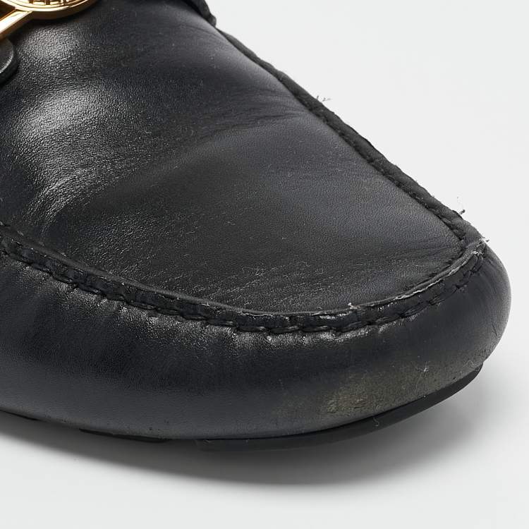 Pre Owned Versace Black Leather Medusa Loafers Size 44