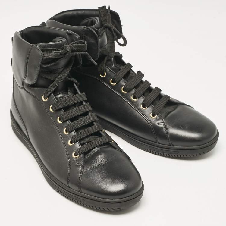 Pre Owned Versace Black Leather High Top Sneakers Size 42