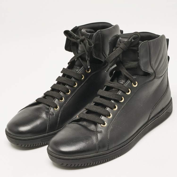 Pre Owned Versace Black Leather High Top Sneakers Size 42