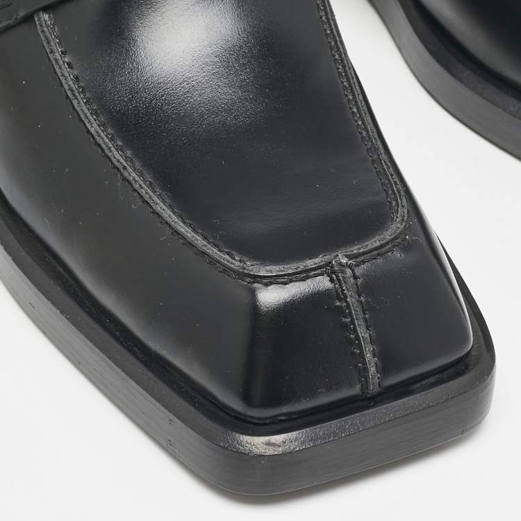 Pre Owned Versace Black Leather Squared Toe Loafer Mules Size 45