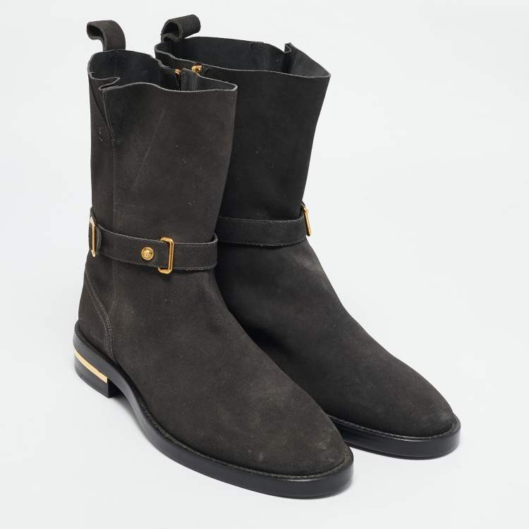 Pre Owned Versace Olive Green Suede Ankle Boots Size 44