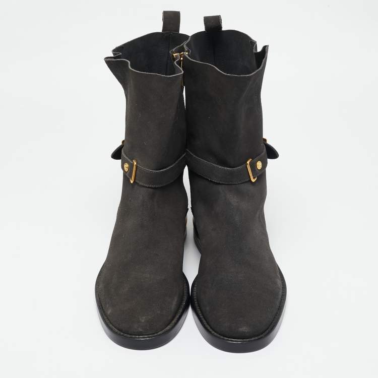 Pre Owned Versace Olive Green Suede Ankle Boots Size 44