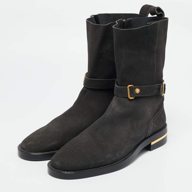 Pre Owned Versace Olive Green Suede Ankle Boots Size 44