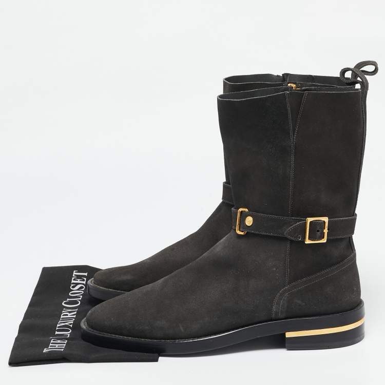 Pre Owned Versace Olive Green Suede Ankle Boots Size 44