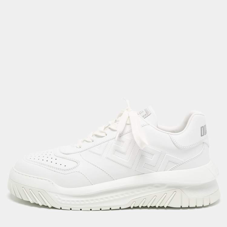 Pre Owned Versace White Leather Greca Odissea Sneakers Size 46