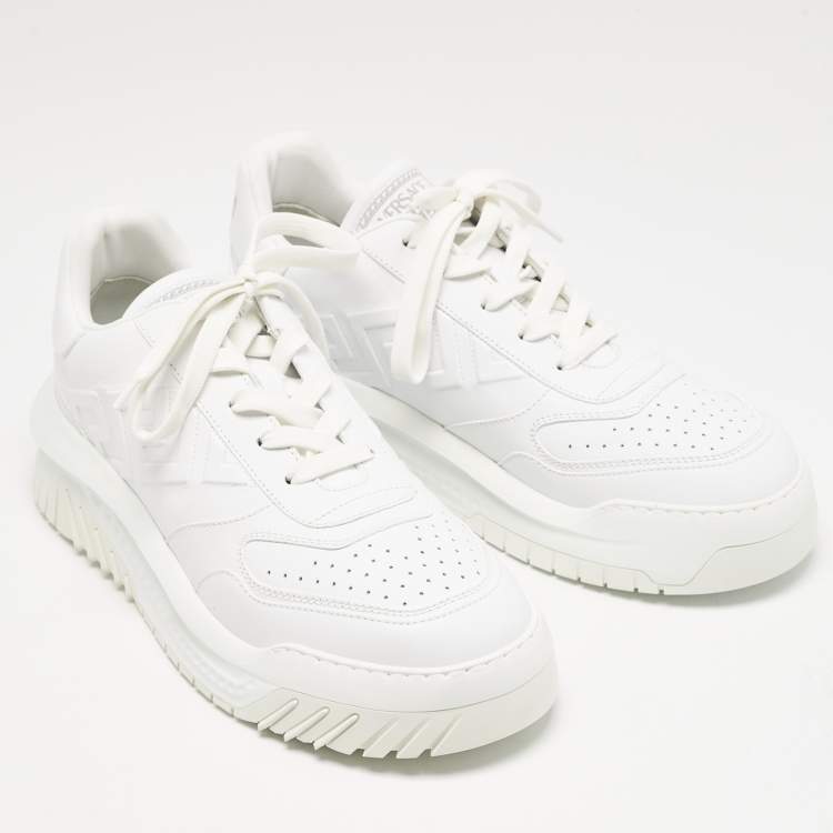Pre Owned Versace White Leather Greca Odissea Sneakers Size 46