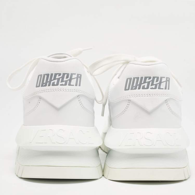 Pre Owned Versace White Leather Greca Odissea Sneakers Size 46