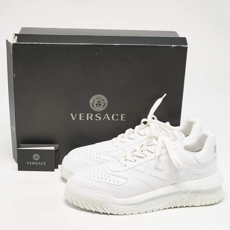 Pre Owned Versace White Leather Greca Odissea Sneakers Size 46