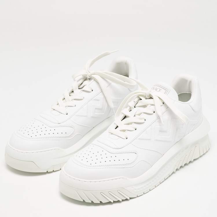 Pre Owned Versace White Leather Greca Odissea Sneakers Size 46