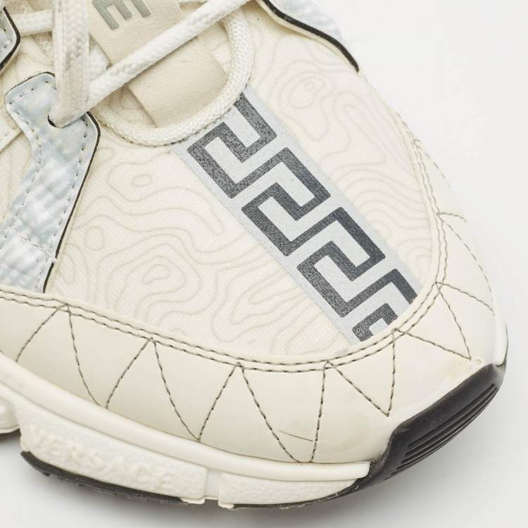 Pre Owned Versace Tricolor Leather and Fabric Trigreca Low Top Sneakers Size 45