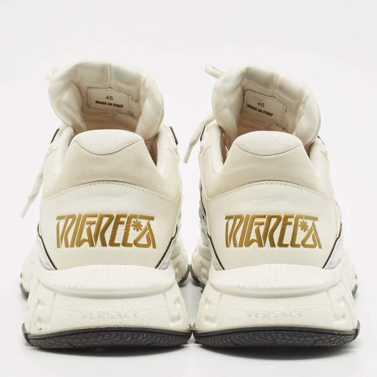 Pre Owned Versace Tricolor Leather and Fabric Trigreca Low Top Sneakers Size 45