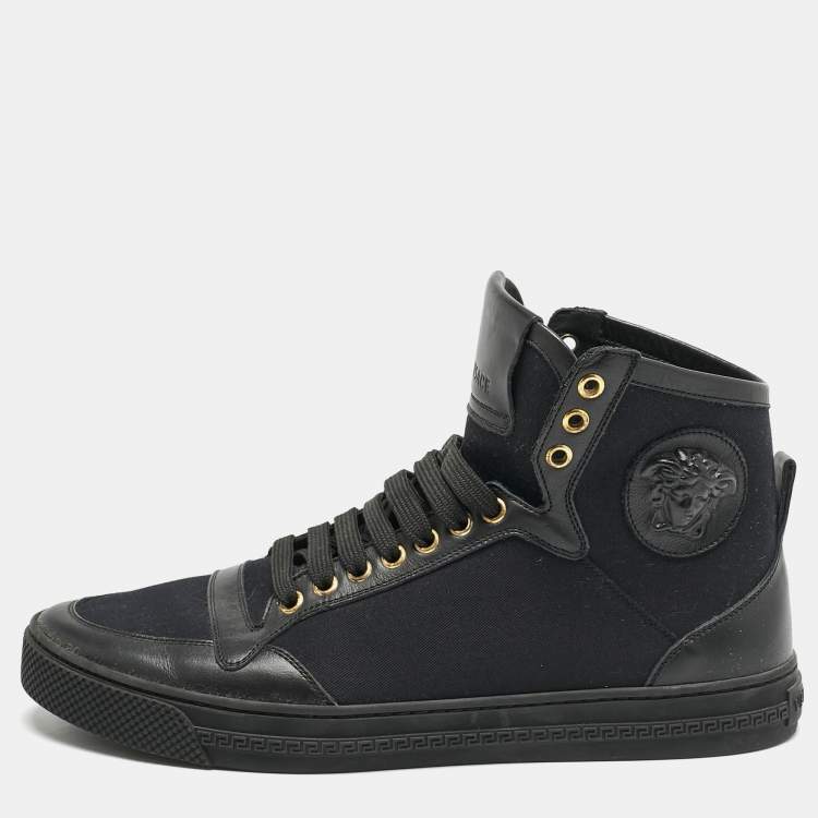 Pre Owned Versace Black Canvas and Leather Medusa High Top Sneakers Size 42