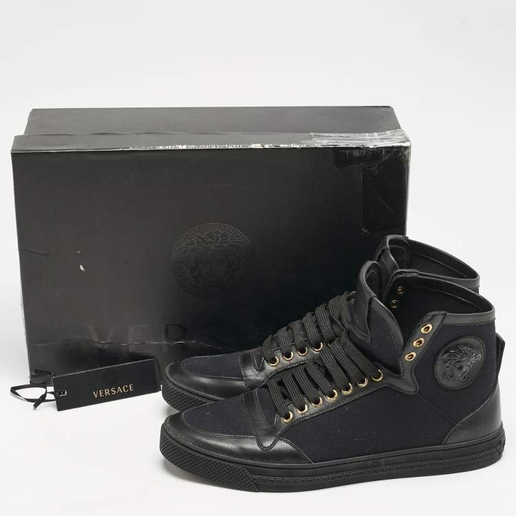 Pre Owned Versace Black Canvas and Leather Medusa High Top Sneakers Size 42