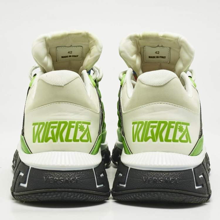 Pre Owned Versace Multicolor Leather and Canvas Trigreca Sneakers Size 42