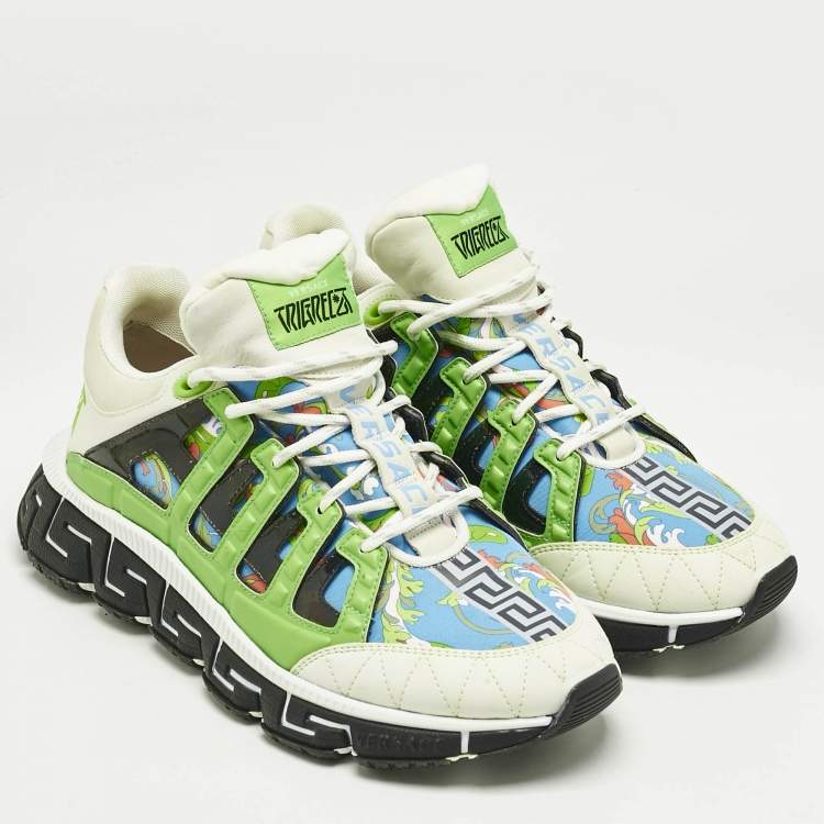 Pre Owned Versace Multicolor Leather and Canvas Trigreca Sneakers Size 42