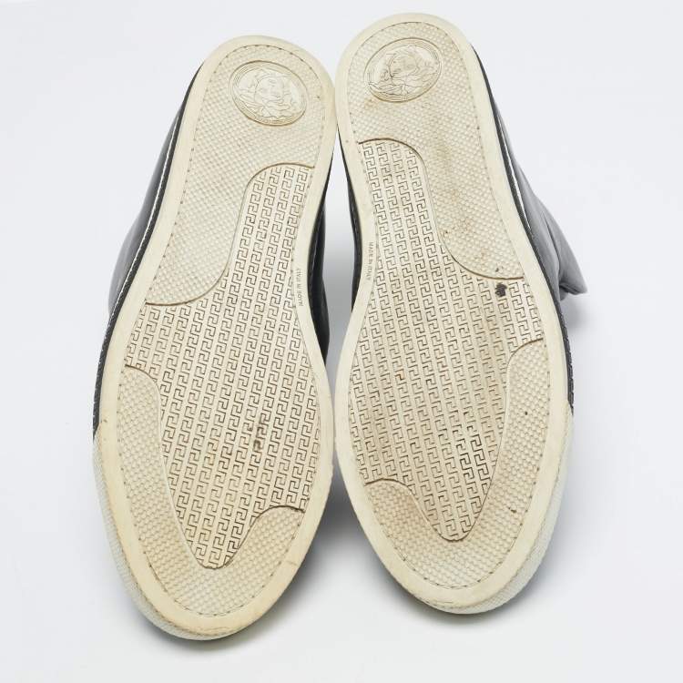 Pre Owned Versace Black Leather Palazzo Slip On Sneakers Size 46