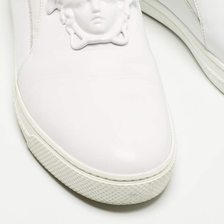 Pre Owned Versace White Leather Palazzo Medusa Slip On Sneakers Size 43