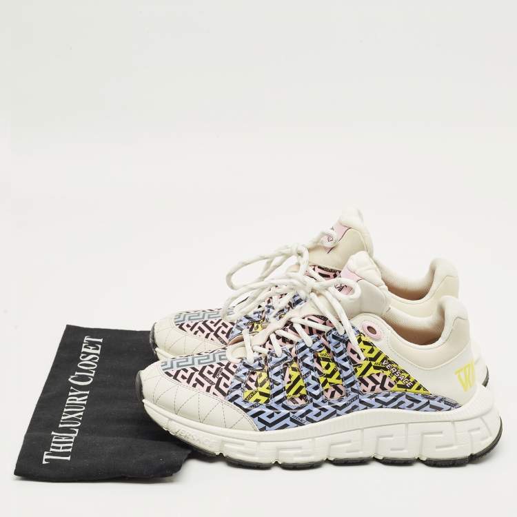 Pre Owned حذاء رياضي فيرساتشي تريجريكا أربطة قماش وجلد متعدد الألوان مقاس 44