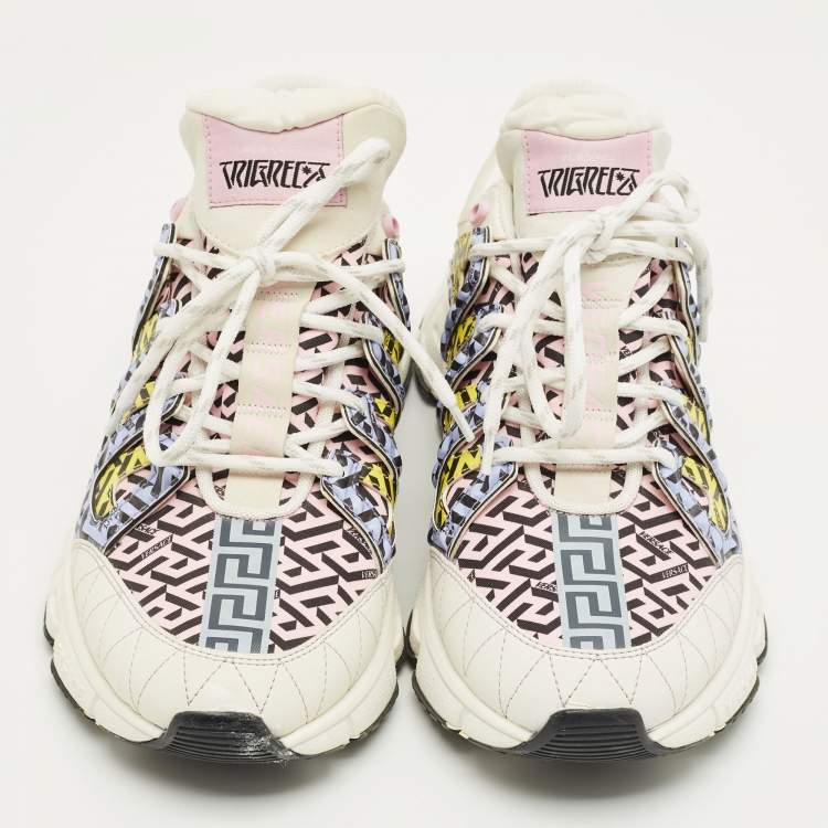 Pre Owned حذاء رياضي فيرساتشي تريجريكا أربطة قماش وجلد متعدد الألوان مقاس 44